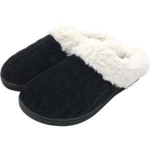 FUNKYMONKEY Slippers for Women Comfy Faux Fur Memory Foam Home Shoes (7 M US, Black)