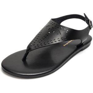 FUNKYMONKEY Thong Flat Sandals, Women’s Casual T-Strap and Adjustable Ankle Buckle for Summer Beach Sandals(Black)