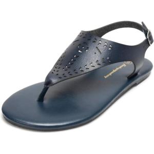 FUNKYMONKEY Thong Flat Sandals, Women’s Casual T-Strap and Adjustable Ankle Buckle for Summer Beach Sandals(Navy)