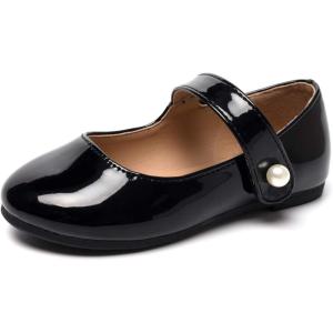 FUNKYMONKEY Toddler/Little Girl Mary Jane Dress Shoes Casual Slip on Ballet Flat(Black)