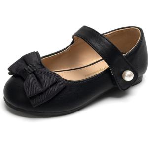 FUNKYMONKEY Toddler/Little Girl Mary Jane Dress Shoes Casual Slip on Ballet Flat(Black Bowknot)