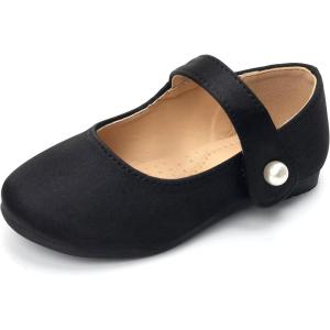 FUNKYMONKEY Toddler/Little Girl Mary Jane Dress Shoes Casual Slip on Ballet Flat(Black Stain)