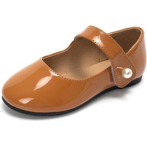 FUNKYMONKEY Toddler/Little Girl Mary Jane Dress Shoes Casual Slip on Ballet Flat(Brown)