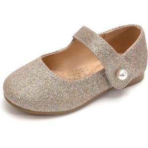 FUNKYMONKEY Toddler/Little Girl Mary Jane Dress Shoes Casual Slip on Ballet Flat(Champaign Gold Glitter)