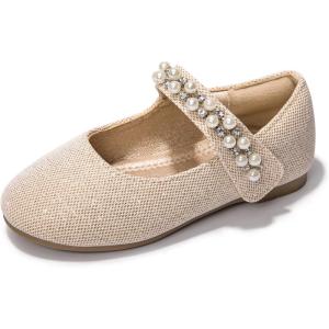 FUNKYMONKEY Toddler/Little Girl Mary Jane Dress Shoes Casual Slip on Ballet Flat(Light Gold/Zzlt)