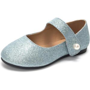 FUNKYMONKEY Toddler/Little Girl Mary Jane Dress Shoes Casual Slip on Ballet Flat(Lt Blue Glitter)