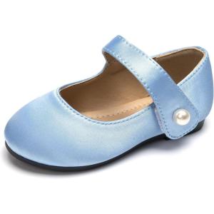 FUNKYMONKEY Toddler/Little Girl Mary Jane Dress Shoes Casual Slip on Ballet Flat(Lt Blue Stain)