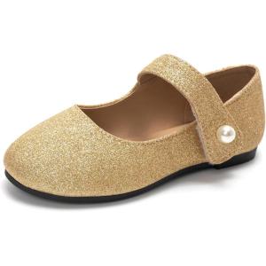 FUNKYMONKEY Toddler/Little Girl Mary Jane Dress Shoes Casual Slip on Ballet Flat(Lt Gold Glitter)