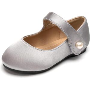 FUNKYMONKEY Toddler/Little Girl Mary Jane Dress Shoes Casual Slip on Ballet Flat(Lt Grey Stain)