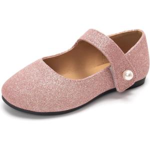 FUNKYMONKEY Toddler/Little Girl Mary Jane Dress Shoes Casual Slip on Ballet Flat(Lt Pink Glitter)