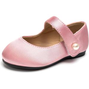 FUNKYMONKEY Toddler/Little Girl Mary Jane Dress Shoes Casual Slip on Ballet Flat(Lt Pink Stain)