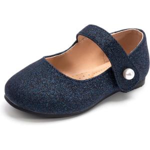 FUNKYMONKEY Toddler/Little Girl Mary Jane Dress Shoes Casual Slip on Ballet Flat(Navy Glitter)