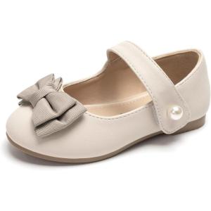 FUNKYMONKEY Toddler/Little Girl Mary Jane Dress Shoes Casual Slip on Ballet Flat(Nude Bowknot)