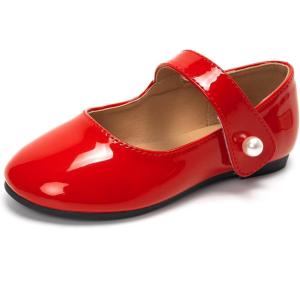 FUNKYMONKEY Toddler/Little Girl Mary Jane Dress Shoes Casual Slip on Ballet Flat(Red)