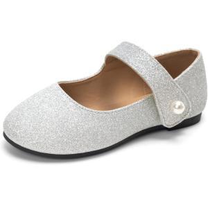 FUNKYMONKEY Toddler/Little Girl Mary Jane Dress Shoes Casual Slip on Ballet Flat(Sliver Glitter)