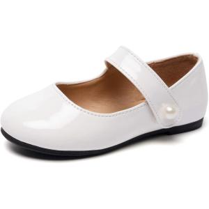FUNKYMONKEY Toddler/Little Girl Mary Jane Dress Shoes Casual Slip on Ballet Flat(White)