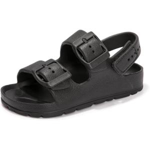 FUNKYMONKEY Unisex-Child Slides Double Buckle Adjustable EVA Flat Sandals for Boys Girls(Black/Hgd)