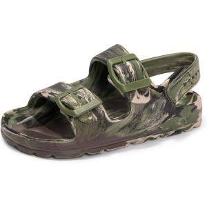 FUNKYMONKEY Unisex-Child Slides Double Buckle Adjustable EVA Flat Sandals for Boys Girls(Camouflage Black/Green/Hgd)
