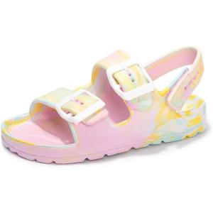 FUNKYMONKEY Unisex-Child Slides Double Buckle Adjustable EVA Flat Sandals for Boys Girls(Camouflage Pink/Yellow/Hgd)