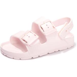 FUNKYMONKEY Unisex-Child Slides Double Buckle Adjustable EVA Flat Sandals for Boys Girls(Light Pink/Hgd)