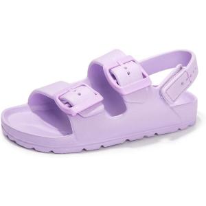 FUNKYMONKEY Unisex-Child Slides Double Buckle Adjustable EVA Flat Sandals for Boys Girls(Lilac/Hgd)