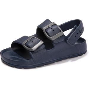 FUNKYMONKEY Unisex-Child Slides Double Buckle Adjustable EVA Flat Sandals for Boys Girls(Navy/Hgd)