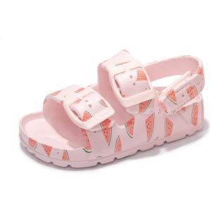 FUNKYMONKEY Unisex-Child Slides Double Buckle Adjustable EVA Flat Sandals for Boys Girls(Pink Watermelon/Hgd)