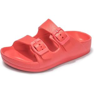 FUNKYMONKEY Unisex-Child Slides Double Buckle Adjustable EVA Flat Sandals for Boys Girls(Red)