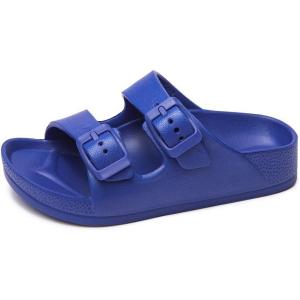 FUNKYMONKEY Unisex-Child Slides Double Buckle Adjustable EVA Flat Sandals for Boys Girls(Royal Blue)
