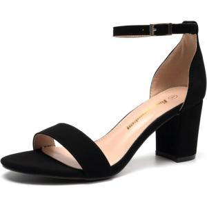 FUNKYMONKEY Women’s Chunky High Heels Sandals,Two Strap Open Toe Ankle Strap Heeled Sandal,Party Wedding Strappy Buckle Sandals(Black)