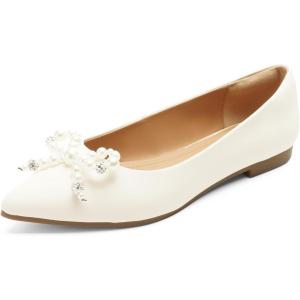FUNKYMONKEY Women’s Classic Ballet Flats Casual Comfort Slip On Flats Shoes(Pearl White/Zz))