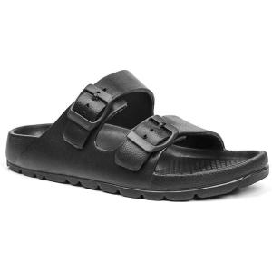 FUNKYMONKEY Women’s Comfort Slides Double Buckle Adjustable EVA Flat Sandals (8 M US, New Black B)