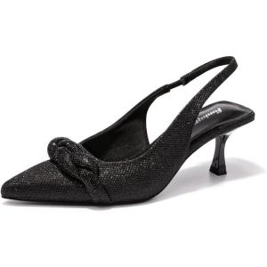 FUNKYMONKEY Women’s Slingback Pumps Shoes, Elastic Strap Pointed Toe Kitten Heel Dress Wedding Party Shoes(Black)