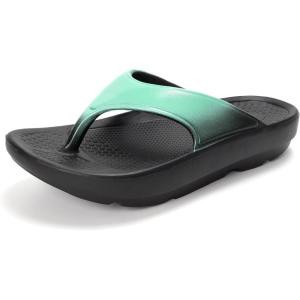 FUNKYMONKEY Women’s Thong Flip Flop Ultra Soft Arch Support Sandals(Black/Green)