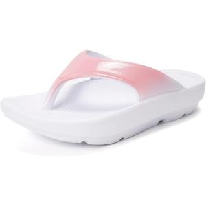 FUNKYMONKEY Women’s Thong Flip Flop Ultra Soft Arch Support Sandals(White/Pink)