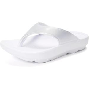 FUNKYMONKEY Women’s Thong Flip Flop Ultra Soft Arch Support Sandals(White/Silver)
