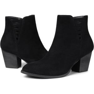 TEMOFON Ankle Boots for Women Booties: Suede Short Boot with Chunky Low Heel, Almond Toe Comfortable Dressy Shoes Side Zipper 2025 Trendy Fall(27-black)