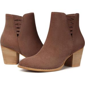 TEMOFON Ankle Boots for Women Booties: Suede Short Boot with Chunky Low Heel, Almond Toe Comfortable Dressy Shoes Side Zipper 2025 Trendy Fall(27-brown)