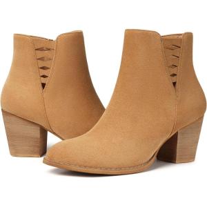 TEMOFON Ankle Boots for Women Booties: Suede Short Boot with Chunky Low Heel, Almond Toe Comfortable Dressy Shoes Side Zipper 2025 Trendy Fall(27-camel)