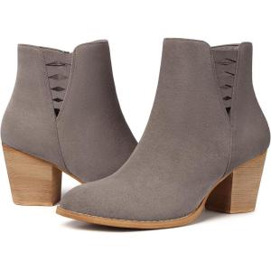 TEMOFON Ankle Boots for Women Booties: Suede Short Boot with Chunky Low Heel, Almond Toe Comfortable Dressy Shoes Side Zipper 2025 Trendy Fall(27-grey)