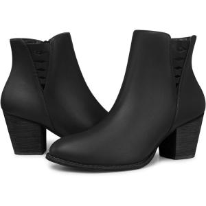 TEMOFON Ankle Boots for Women Booties: Suede Short Boot with Chunky Low Heel, Almond Toe Comfortable Dressy Shoes Side Zipper 2025 Trendy Fall(Black Leather)