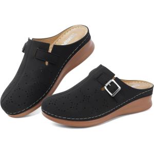 TEMOFON Clogs for Women Mules Shoes: Comfortable Arch Support Closed Toe Sandals Backless Low Wedge Slip on Shoes(42black)