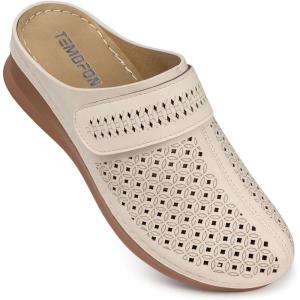 TEMOFON Clogs for Women Mules Shoes: Comfortable Arch Support Closed Toe Sandals Backless Low Wedge Slip on Shoes(92-apricot)