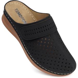 TEMOFON Clogs for Women Mules Shoes: Comfortable Arch Support Closed Toe Sandals Backless Low Wedge Slip on Shoes(92-black)