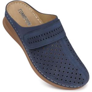 TEMOFON Clogs for Women Mules Shoes: Comfortable Arch Support Closed Toe Sandals Backless Low Wedge Slip on Shoes(92-darkblue)