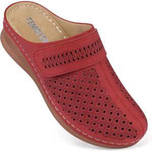 TEMOFON Clogs for Women Mules Shoes: Comfortable Arch Support Closed Toe Sandals Backless Low Wedge Slip on Shoes(92-red)