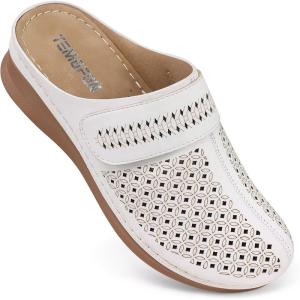 TEMOFON Clogs for Women Mules Shoes: Comfortable Arch Support Closed Toe Sandals Backless Low Wedge Slip on Shoes(92-white)