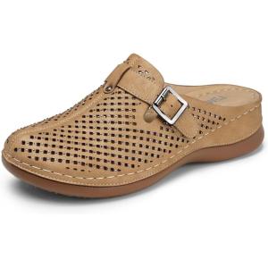 TEMOFON Clogs for Women Mules Slip on: Closed Toe Sandals, Summer Shoes Dressy, Comfortable Walking Wedge Clogs(76brown)