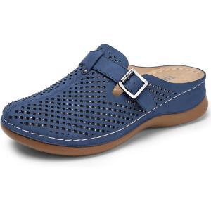 TEMOFON Clogs for Women Mules Slip on: Closed Toe Sandals, Summer Shoes Dressy, Comfortable Walking Wedge Clogs(76darkblue)