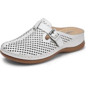 TEMOFON Clogs for Women Mules Slip on: Closed Toe Sandals, Summer Shoes Dressy, Comfortable Walking Wedge Clogs(76silver)